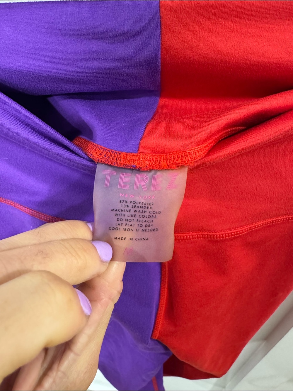 Terez Colorblock Purple & Coral High-Waist Leggings - Picture 2 of 8